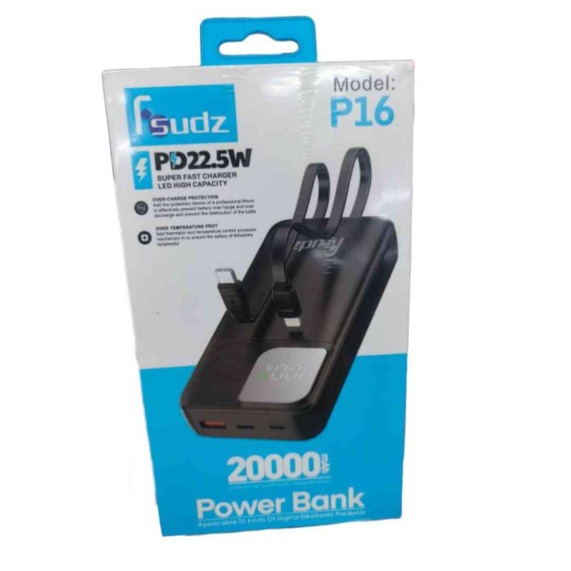 Fsudz P16 PD22.5W 20000mAh 2 Cables Fast Charging Power Bank