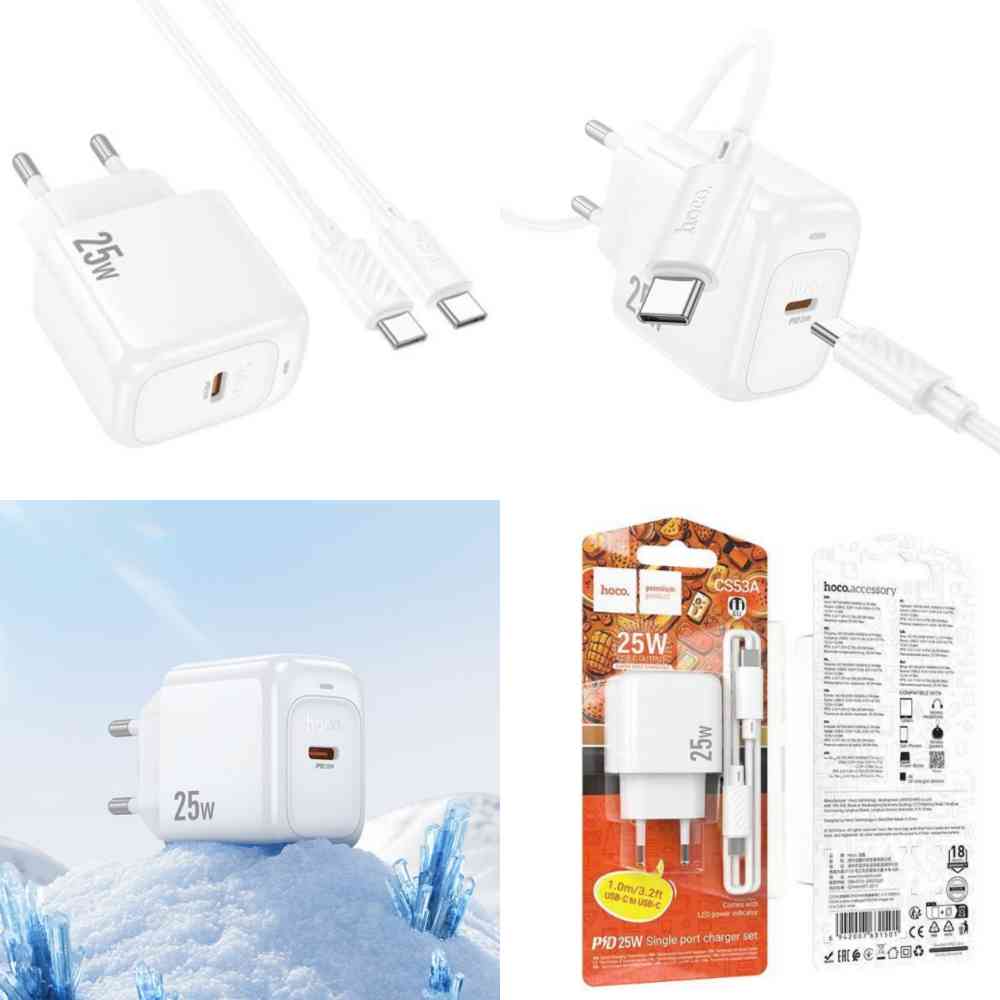 Hoco CS53A PD 25W Super Fast Charger With Type-C To Type-C Cable