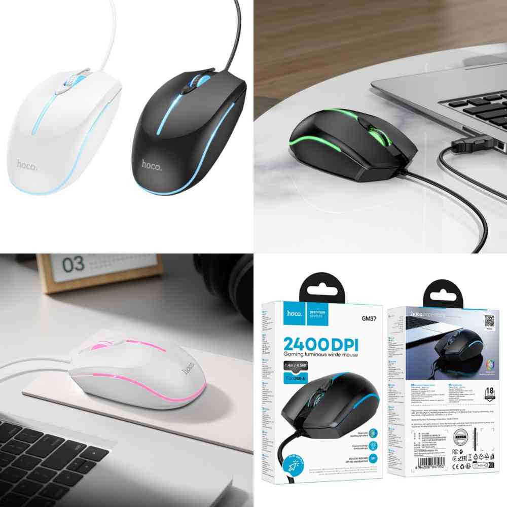 Hoco GM37 2400DPI Gaming Luminous USB Wired Mouse