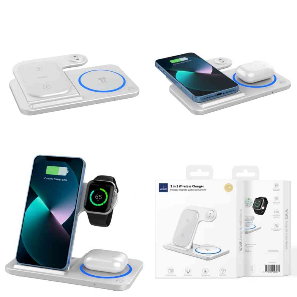 WiWU Wi-W020 15W 3-in-1 Wireless Magnetic Charger