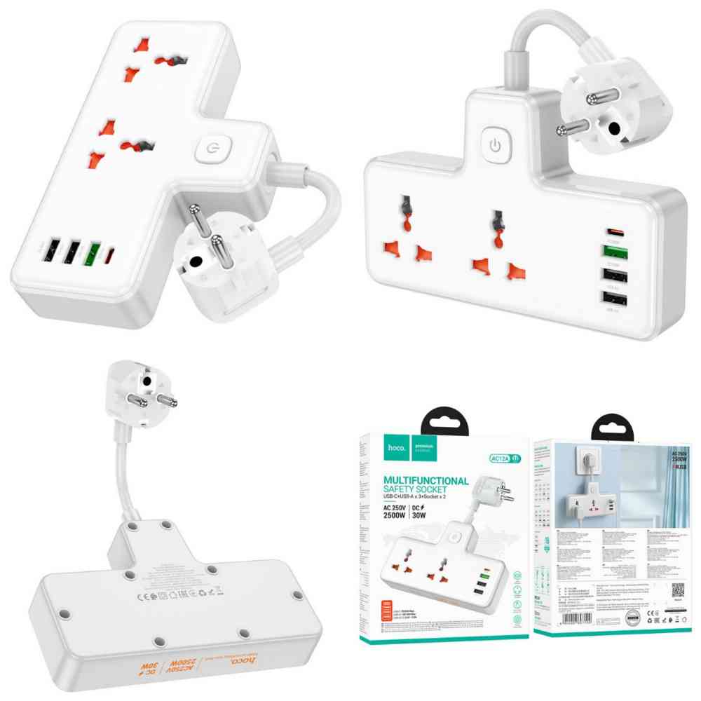 Hoco AC12A 2500W Multifunctional Safety Socket
