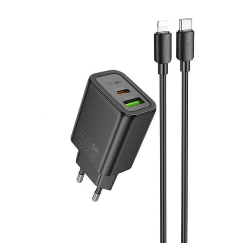 Hoco N63 PD 30W Dual Port Fast Charger Set (Black)