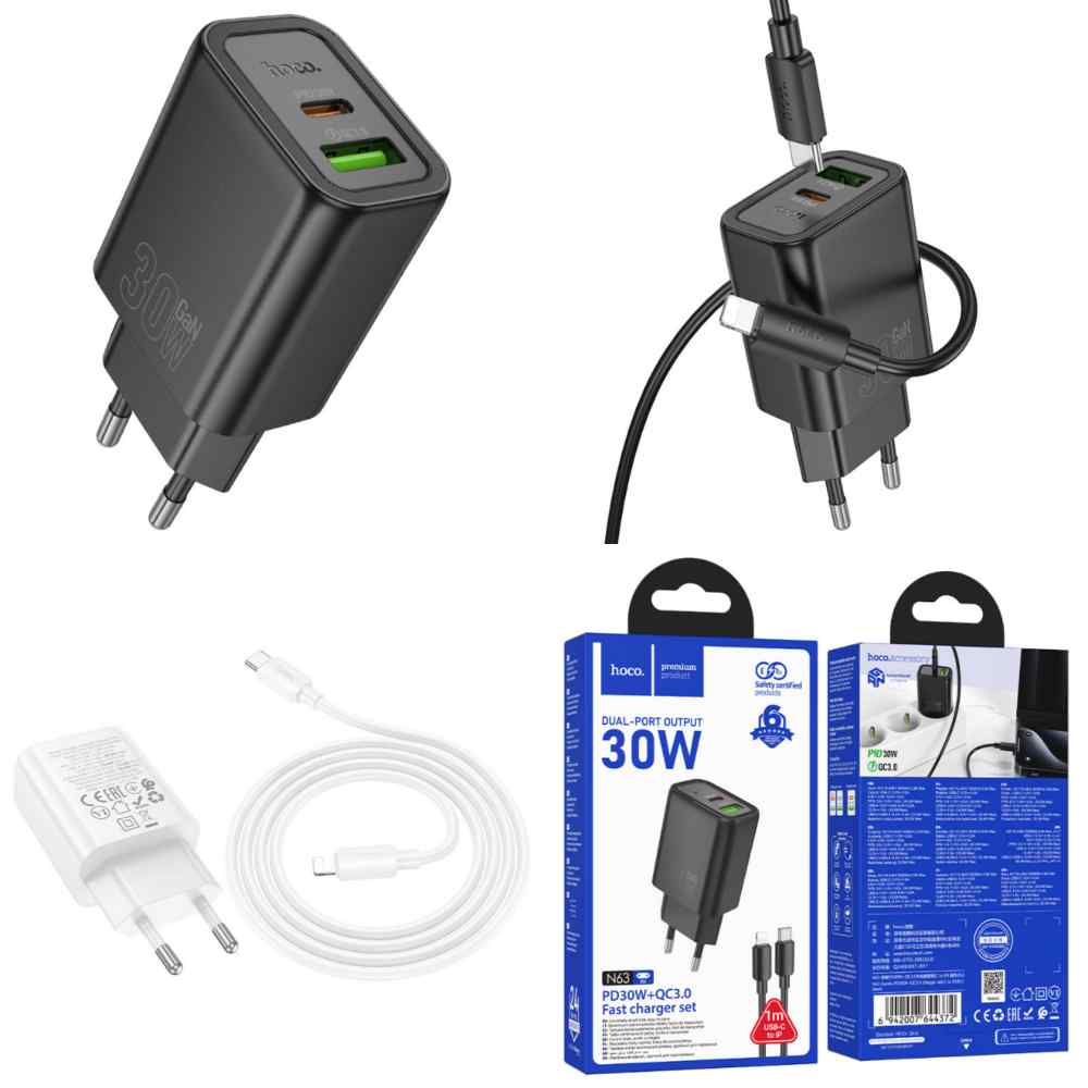 Hoco N63 PD 30W Dual Port Fast Charger Set